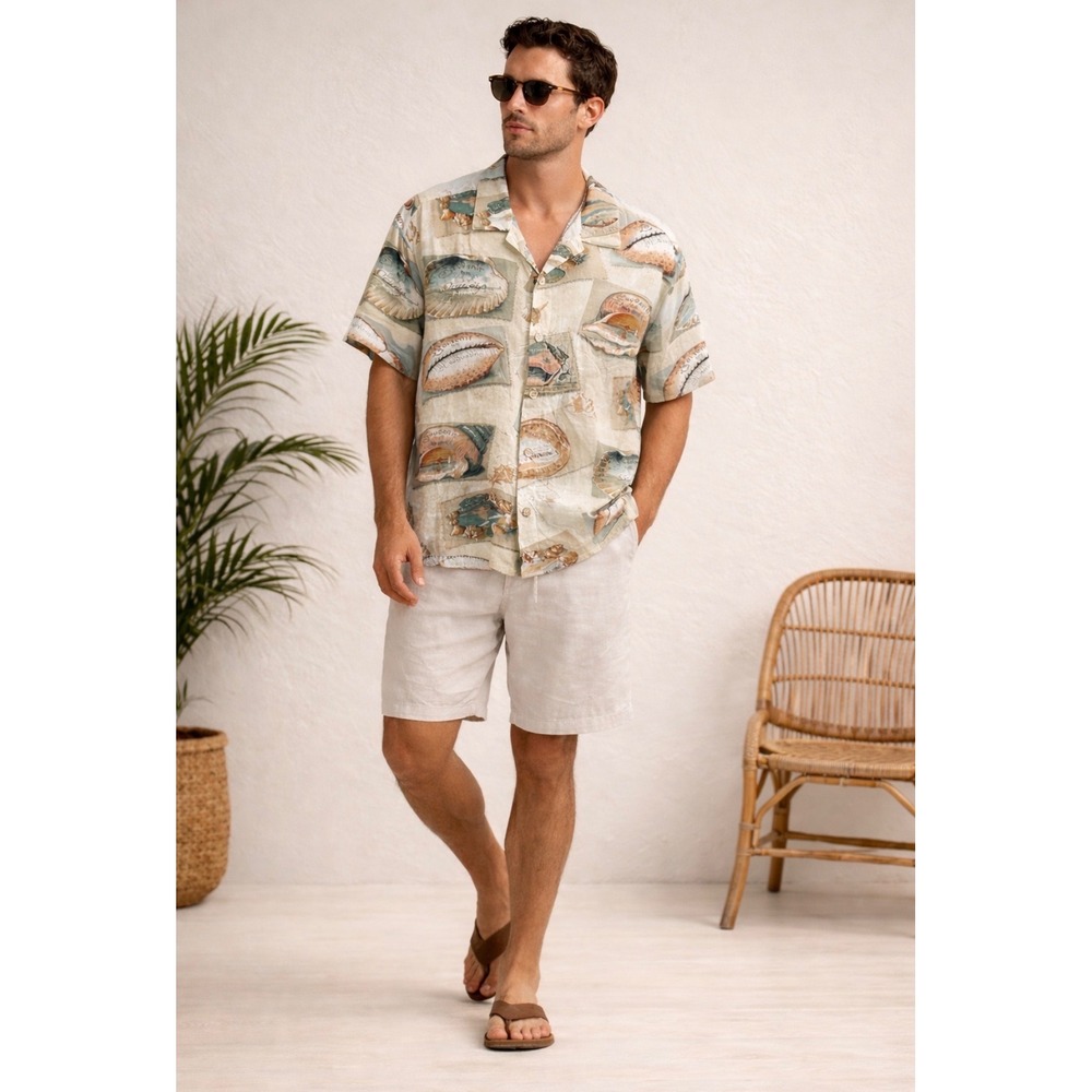 Jams World Souvenir Shirt Mens Large Hawaiian Button Up Seashells Beach Travel